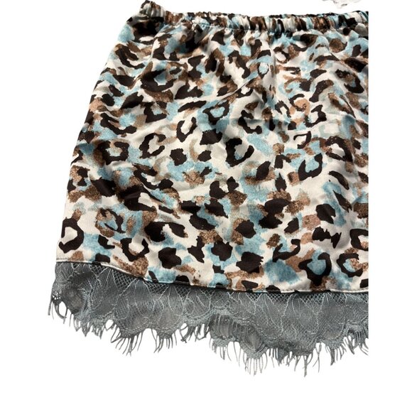 Midnight Bakery Teal Brown & Black Leopard Print Silky Sleep Shorts W/ Lace Trim - Picture 5 of 5